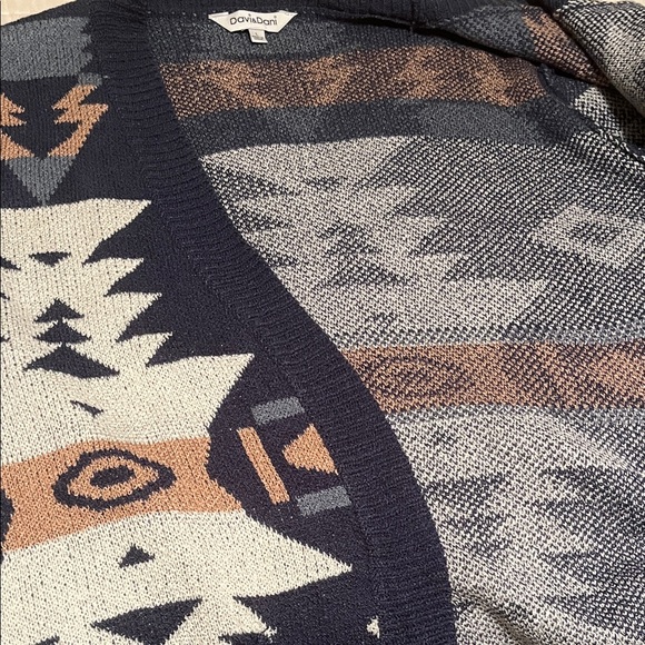 DAVI & DANI Aztec Oversized Long Navy and Cream Cardigan Sweater | Size L - Picture 12 of 13